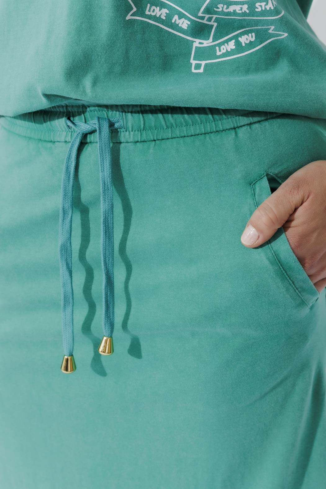 Aqua Washed Cotton Drawstring Skirt - Image 4