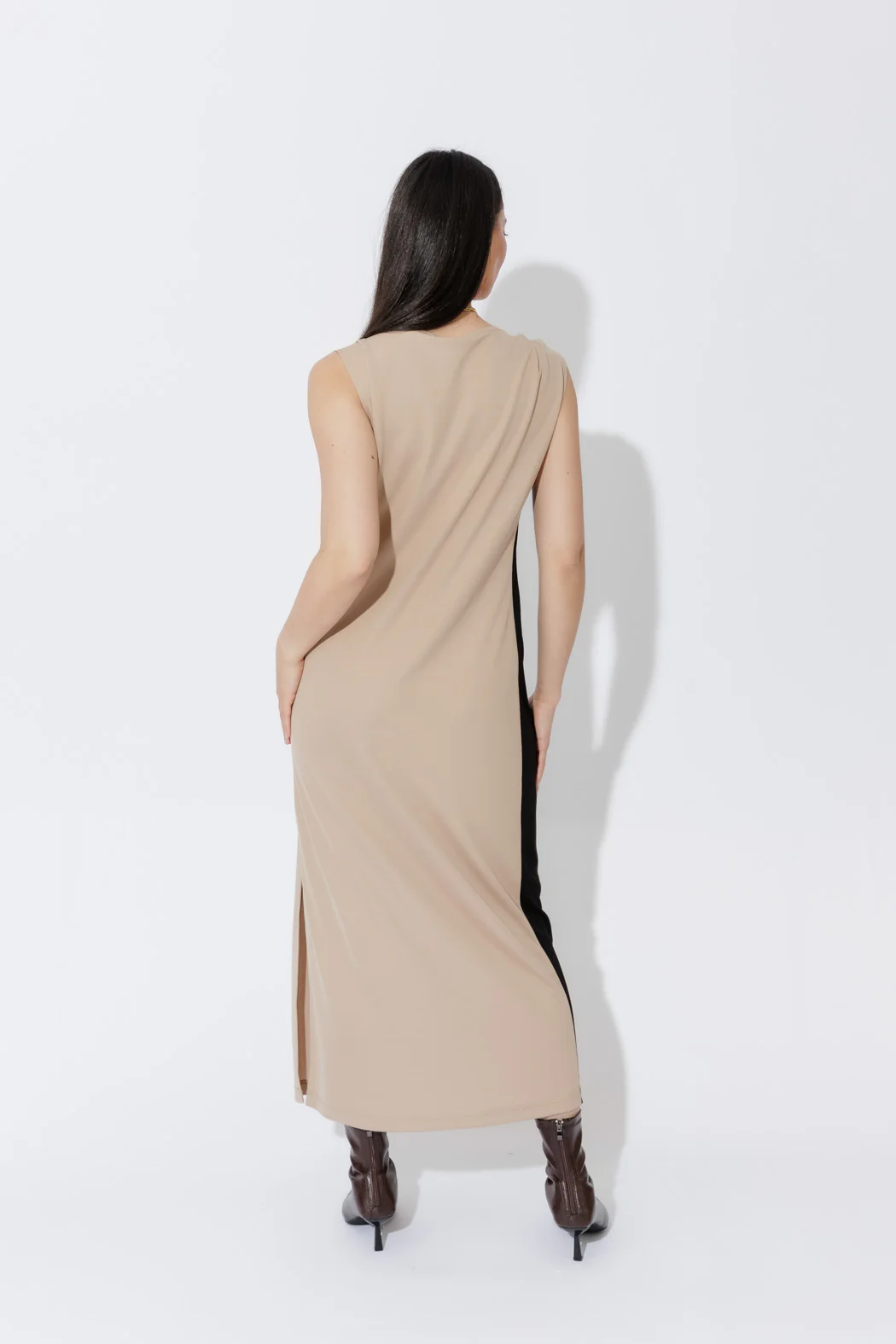 Beige Twist Shoulder Dress - Image 10