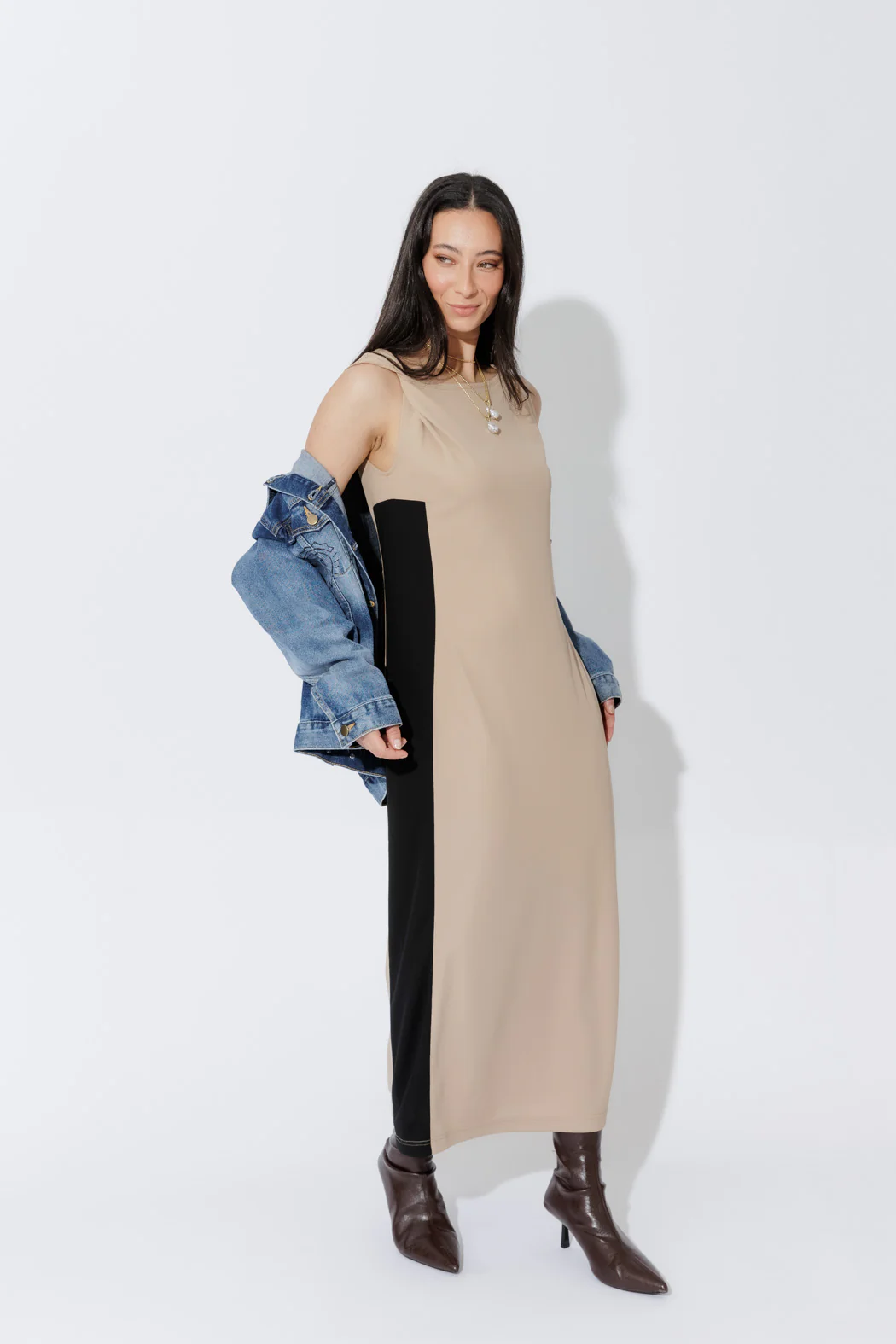 Beige Twist Shoulder Dress - Image 11