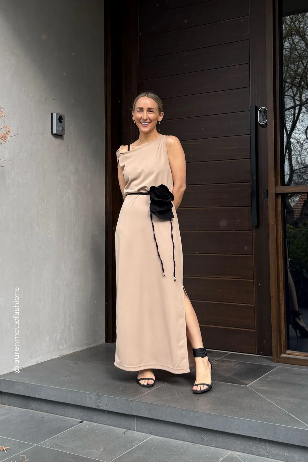 Beige Twist Shoulder Dress - Image 5