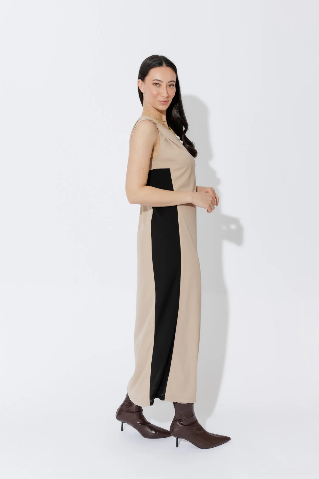 Beige Twist Shoulder Dress - Image 6