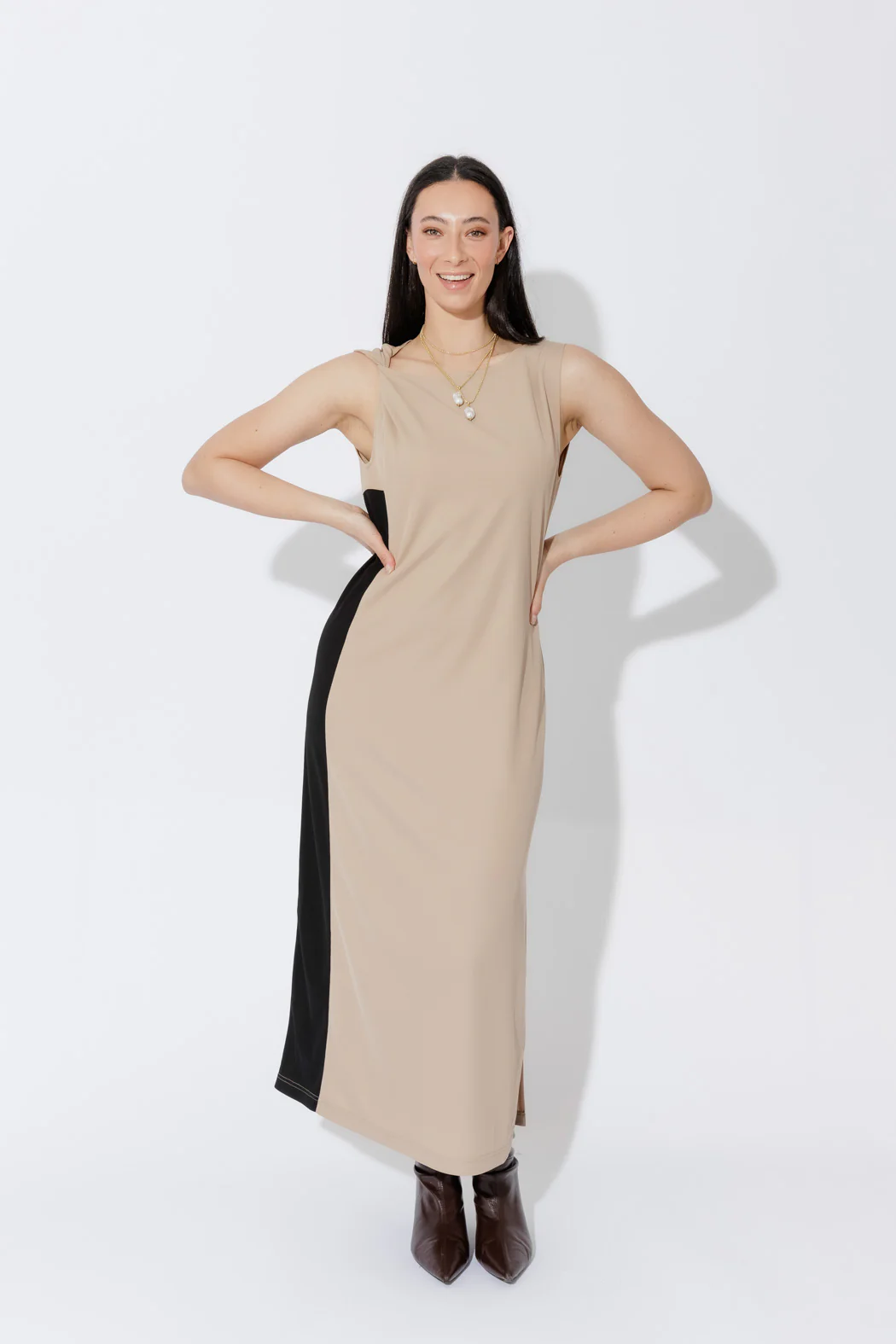 Beige Twist Shoulder Dress - Image 7