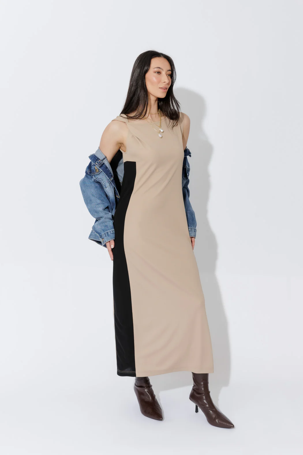 Beige Twist Shoulder Dress - Image 8