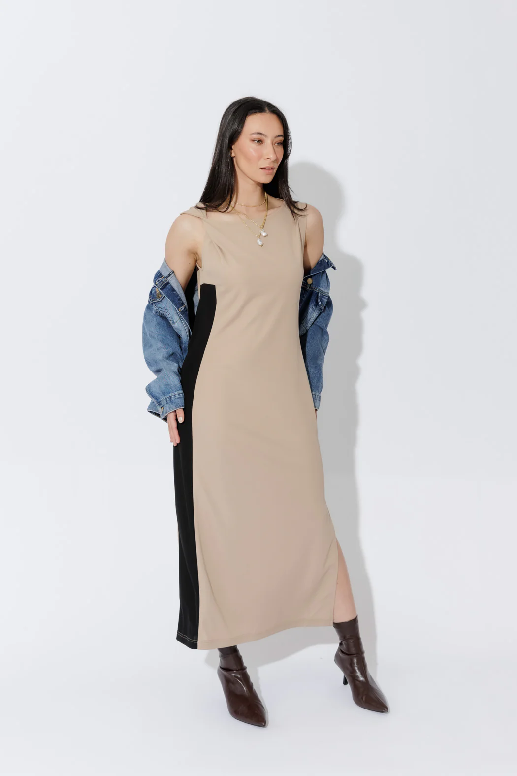 Beige Twist Shoulder Dress - Image 9
