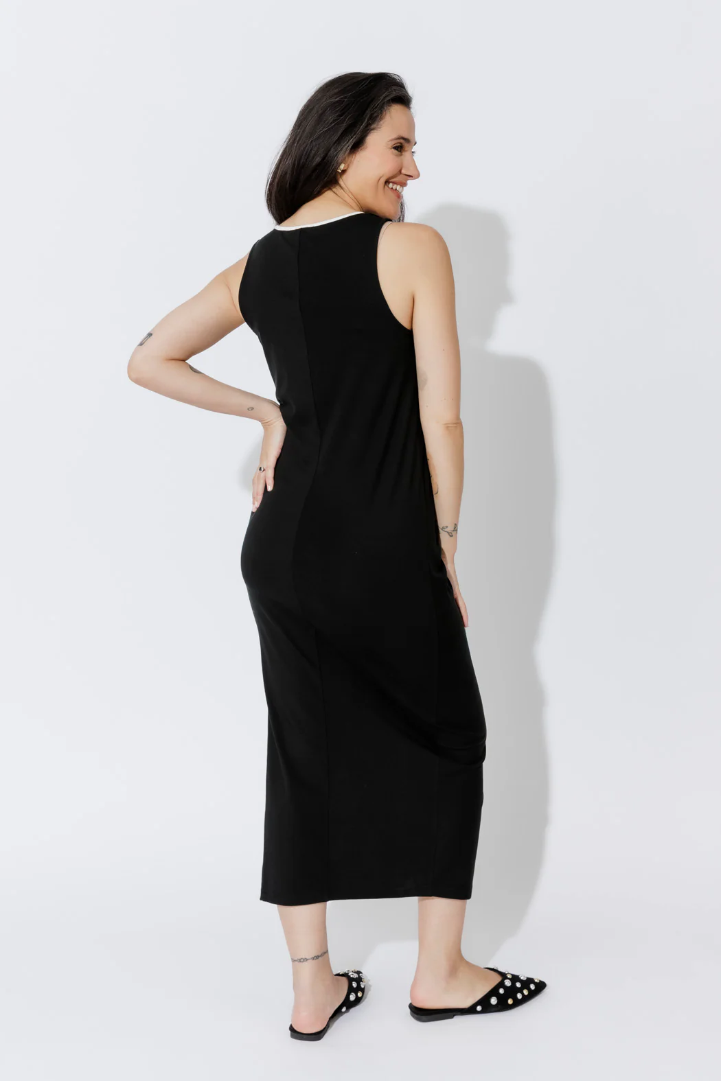 Black Contrast Tencel Harlow Dress - Image 3