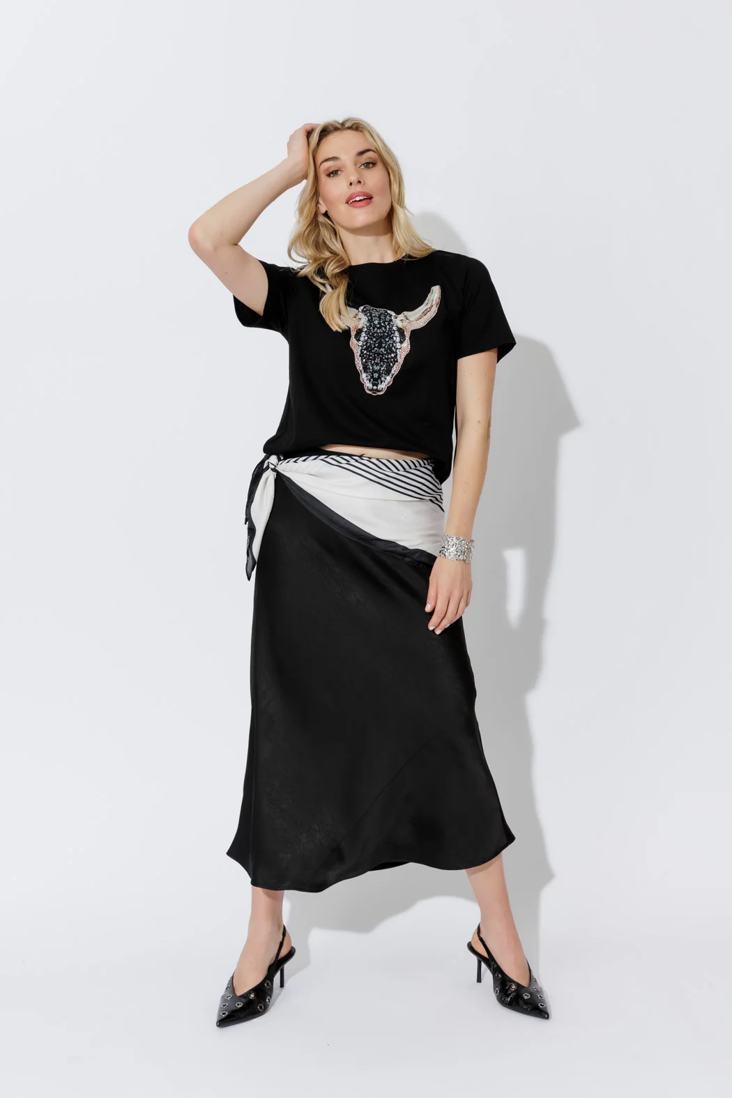 Black Embossed Bias Skirt - Image 9