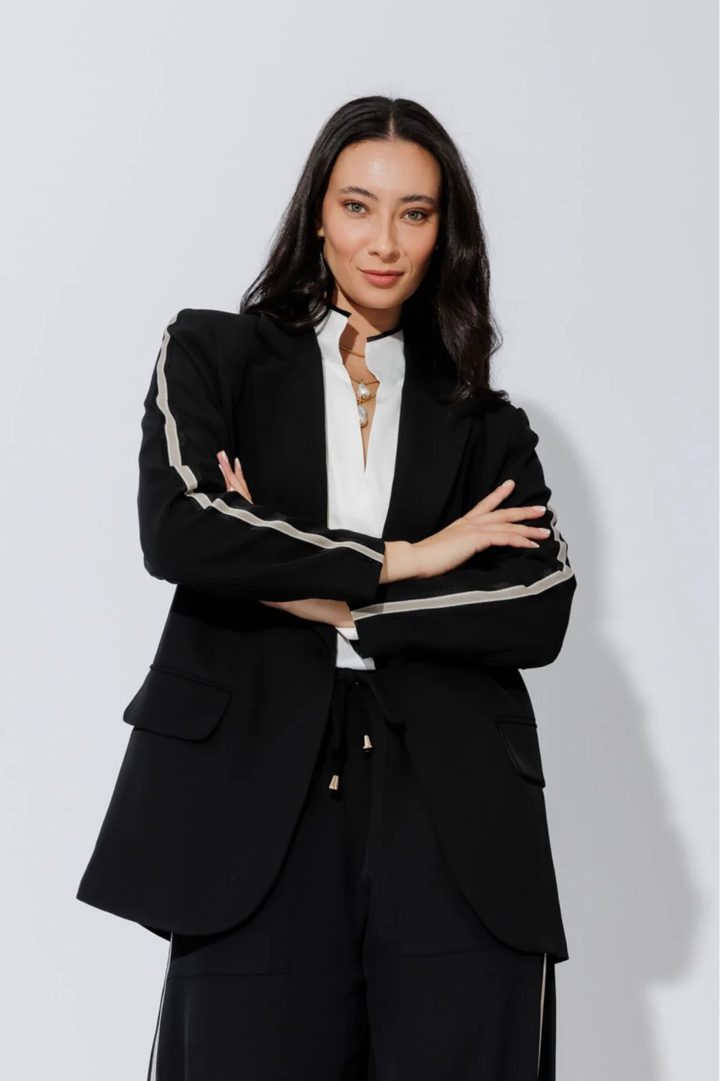 Black Euro Stripe Boyfriend Blazer - Image 10