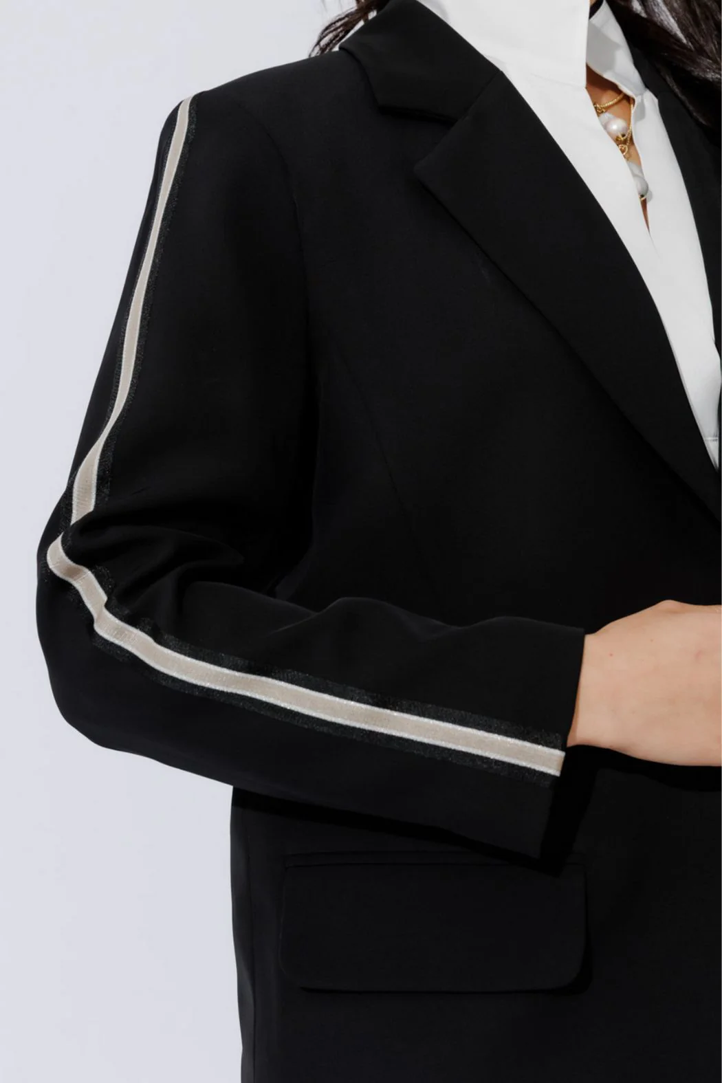 Black Euro Stripe Boyfriend Blazer - Image 11