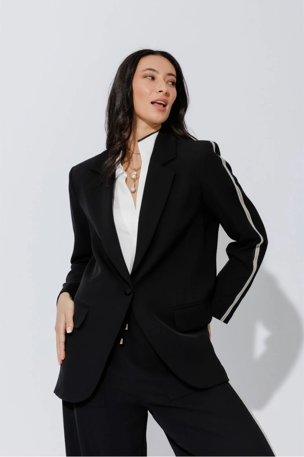 Black Euro Stripe Boyfriend Blazer - Image 4