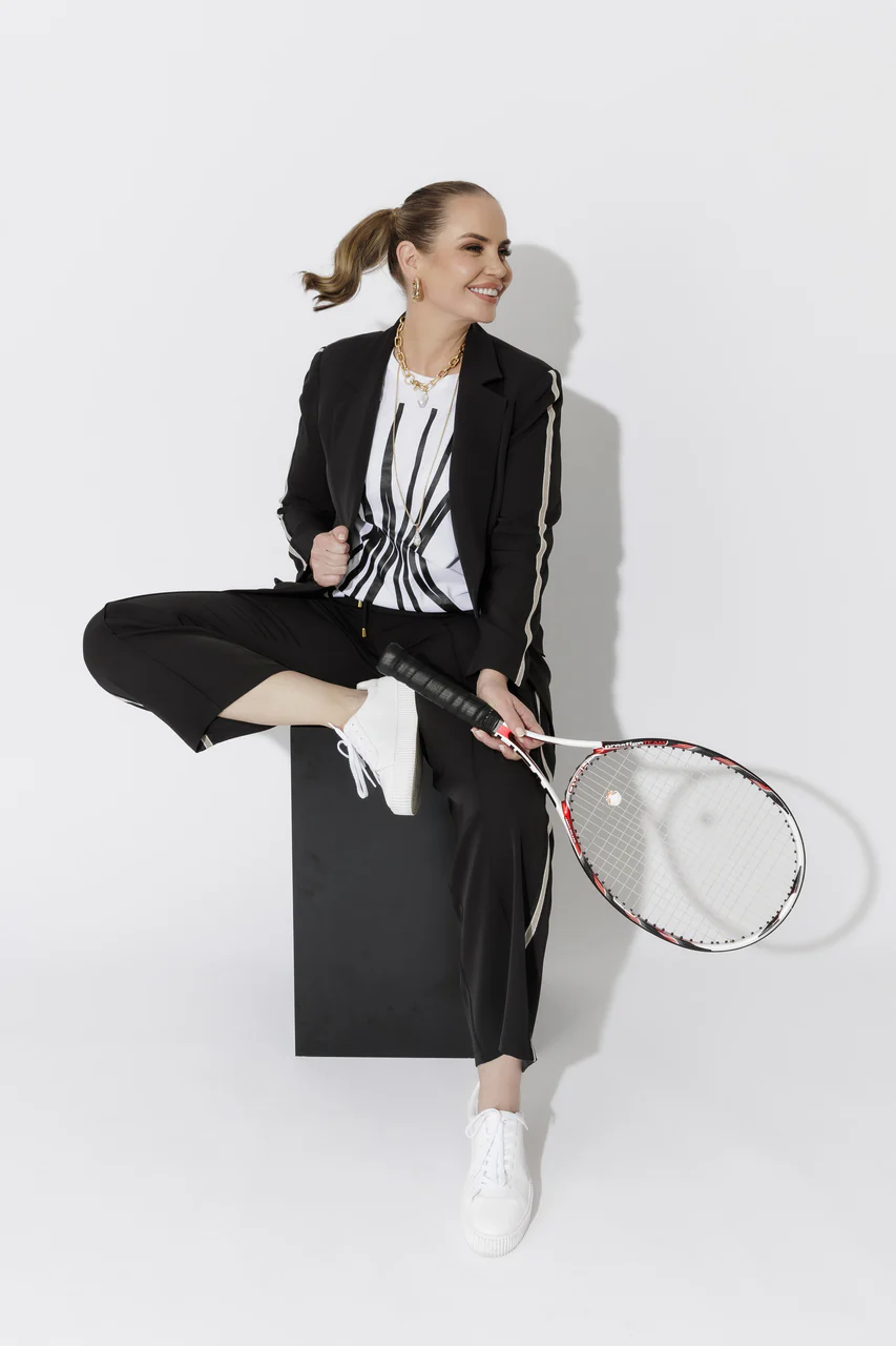 Black Euro Stripe Boyfriend Blazer - Image 5