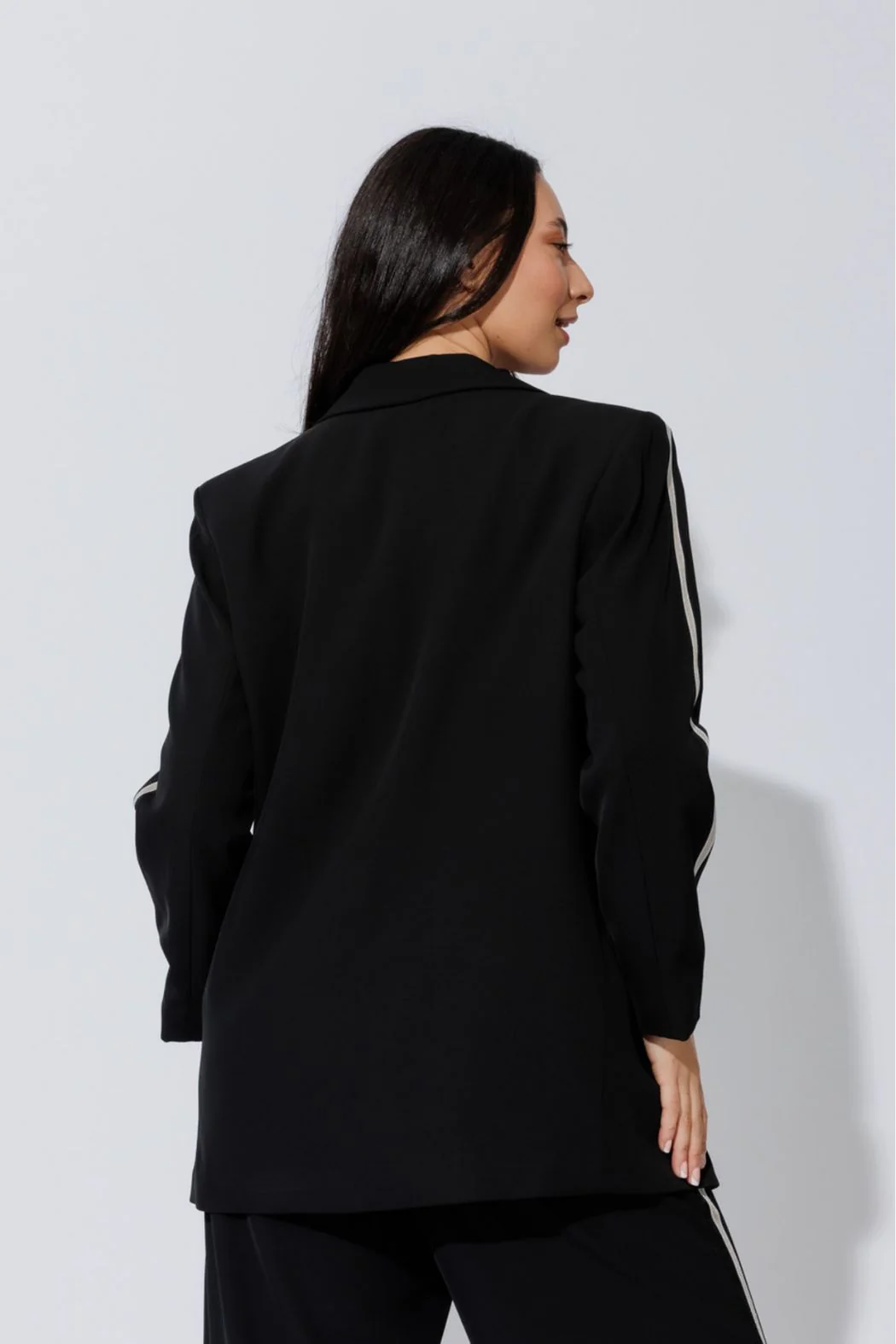 Black Euro Stripe Boyfriend Blazer - Image 6