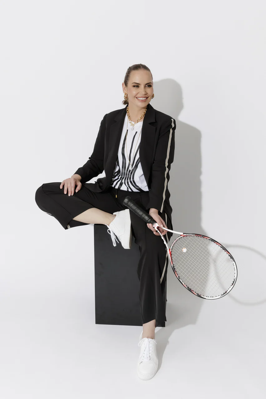 Black Euro Stripe Boyfriend Blazer - Image 7