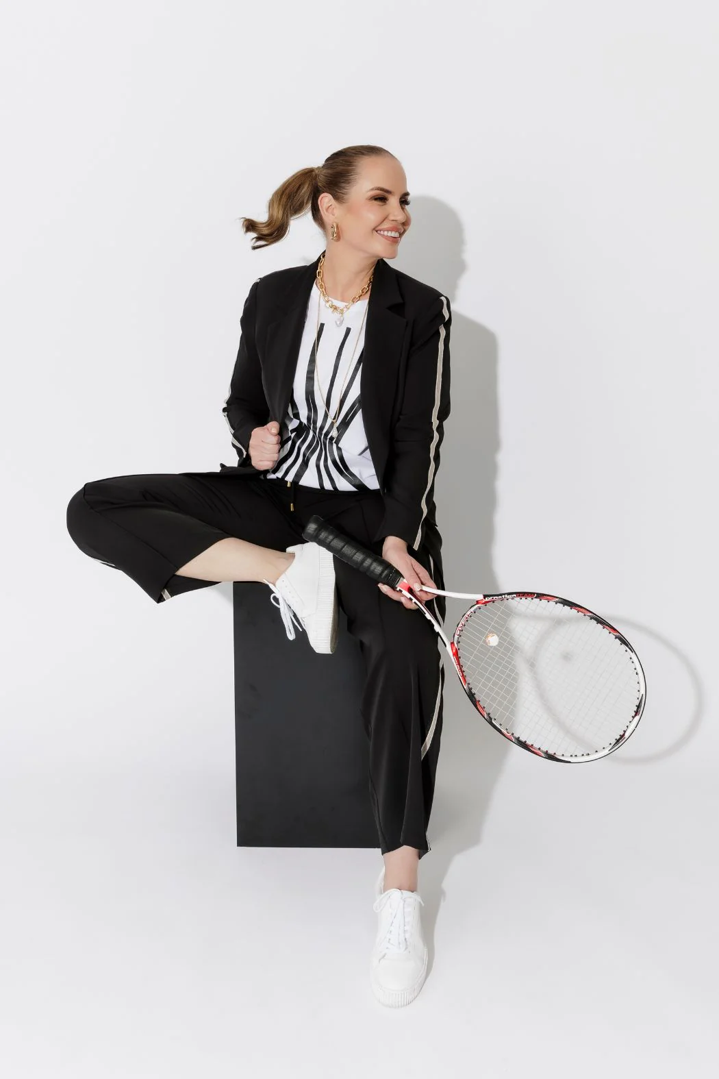 Black Euro Stripe Boyfriend Blazer - Image 8