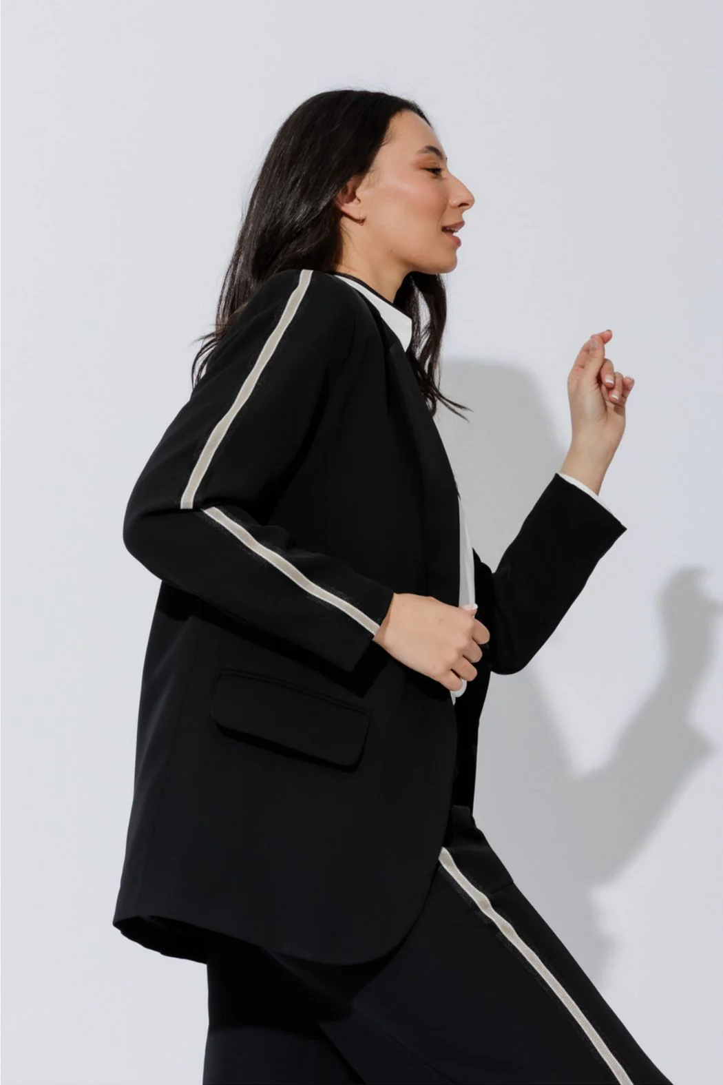 Black Euro Stripe Boyfriend Blazer - Image 9