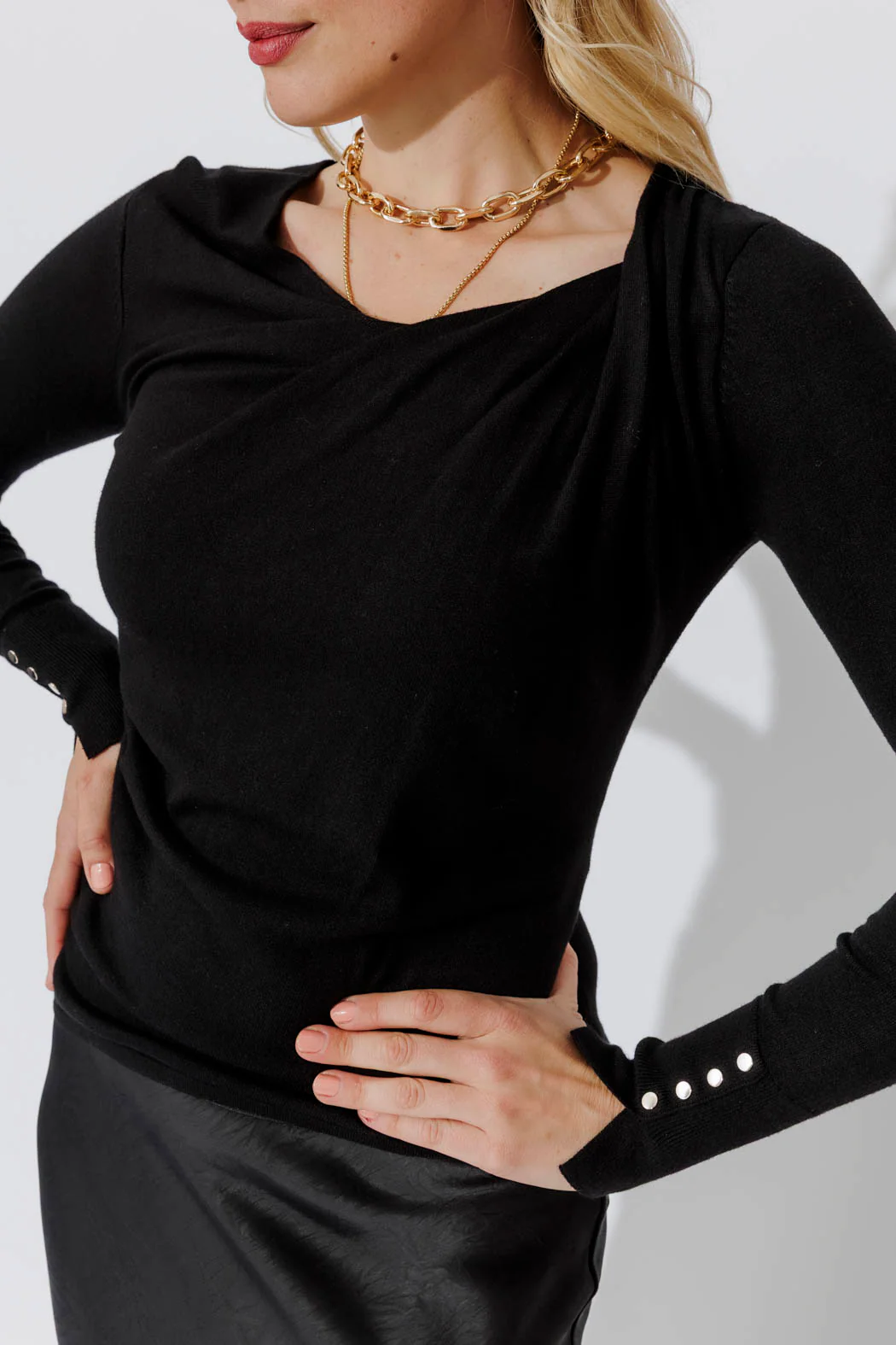 Black Fine Knit Twist Top - Image 6