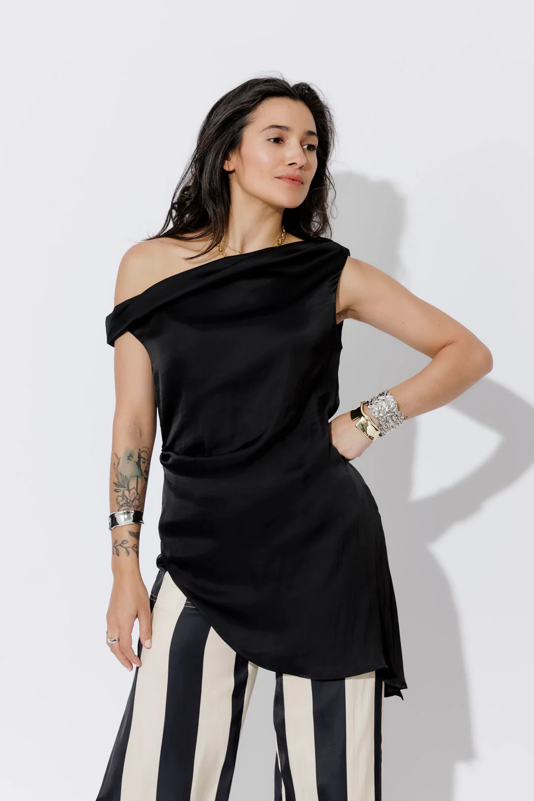 Black Glow Silky Drape Top - Image 5