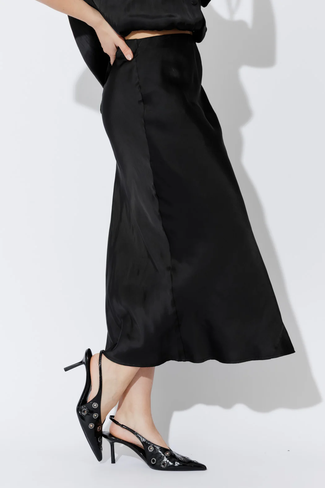Black Silky Bias Skirt - Image 7