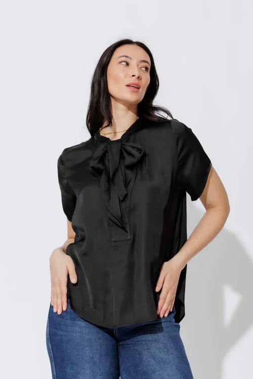 Black Silky Tie Collar Blogger Shirt - Image 3