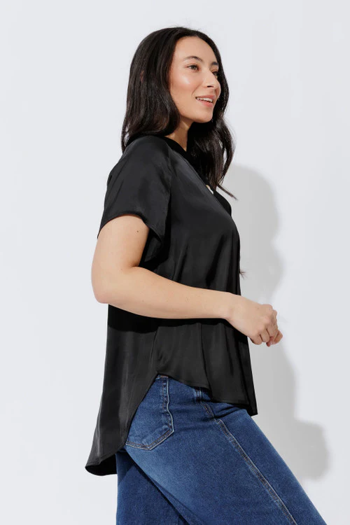 Black Silky Tie Collar Blogger Shirt - Image 4