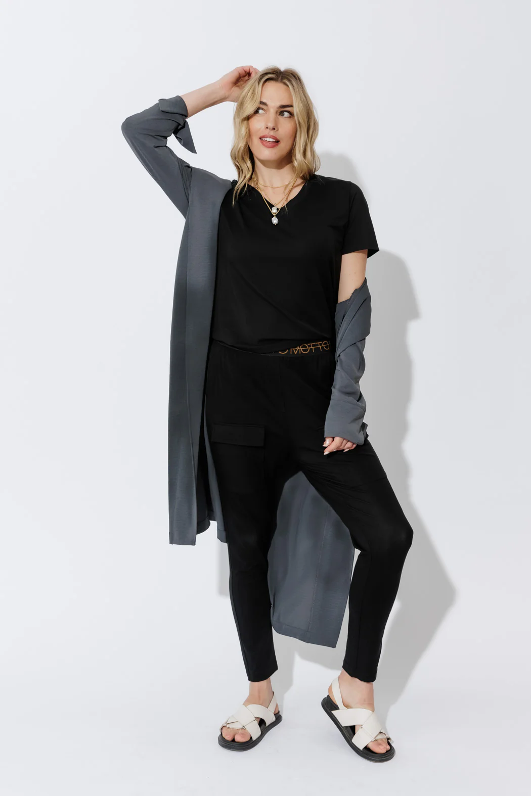 Black Tencel Pull On Cargo Pant - Image 3