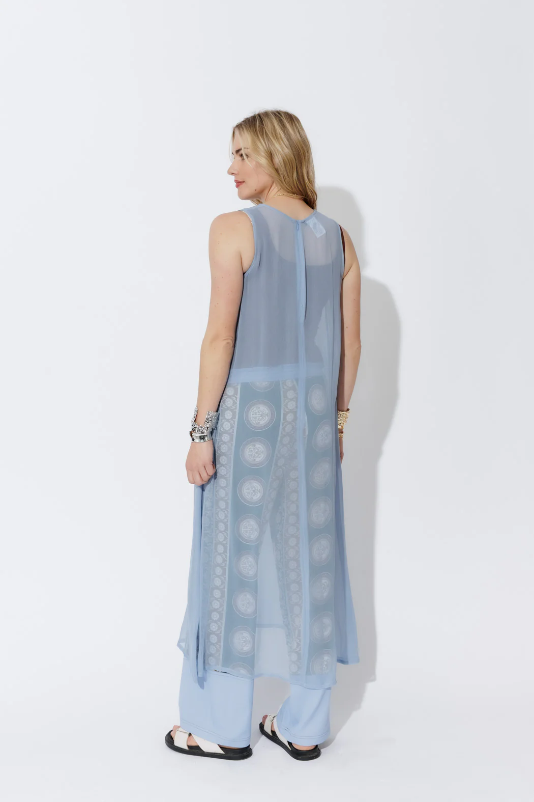 Blue Chiffon A-Line Dress - Image 5