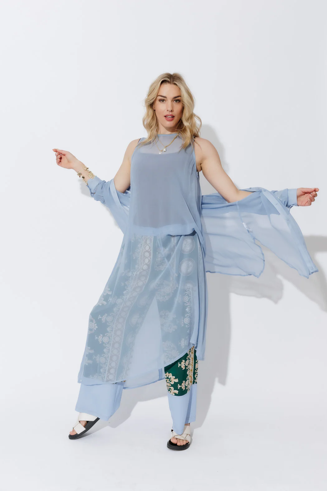 Blue Chiffon A-Line Dress - Image 6