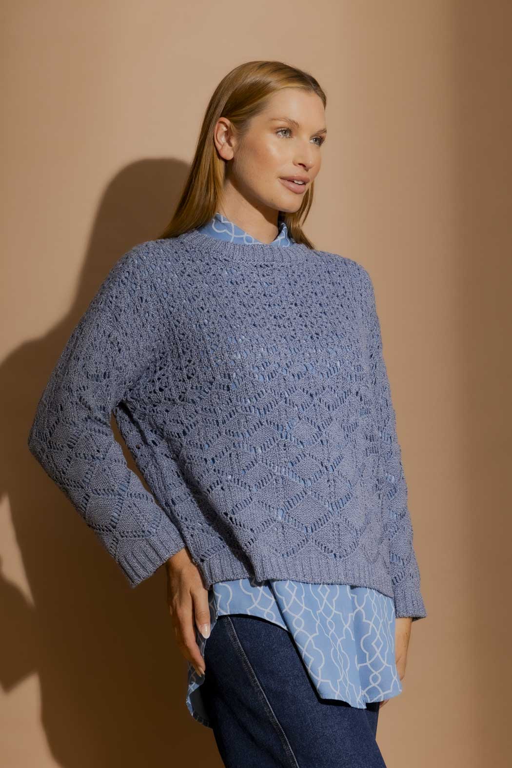 Blue Cotton Diamond Knit Blue S - Image 4