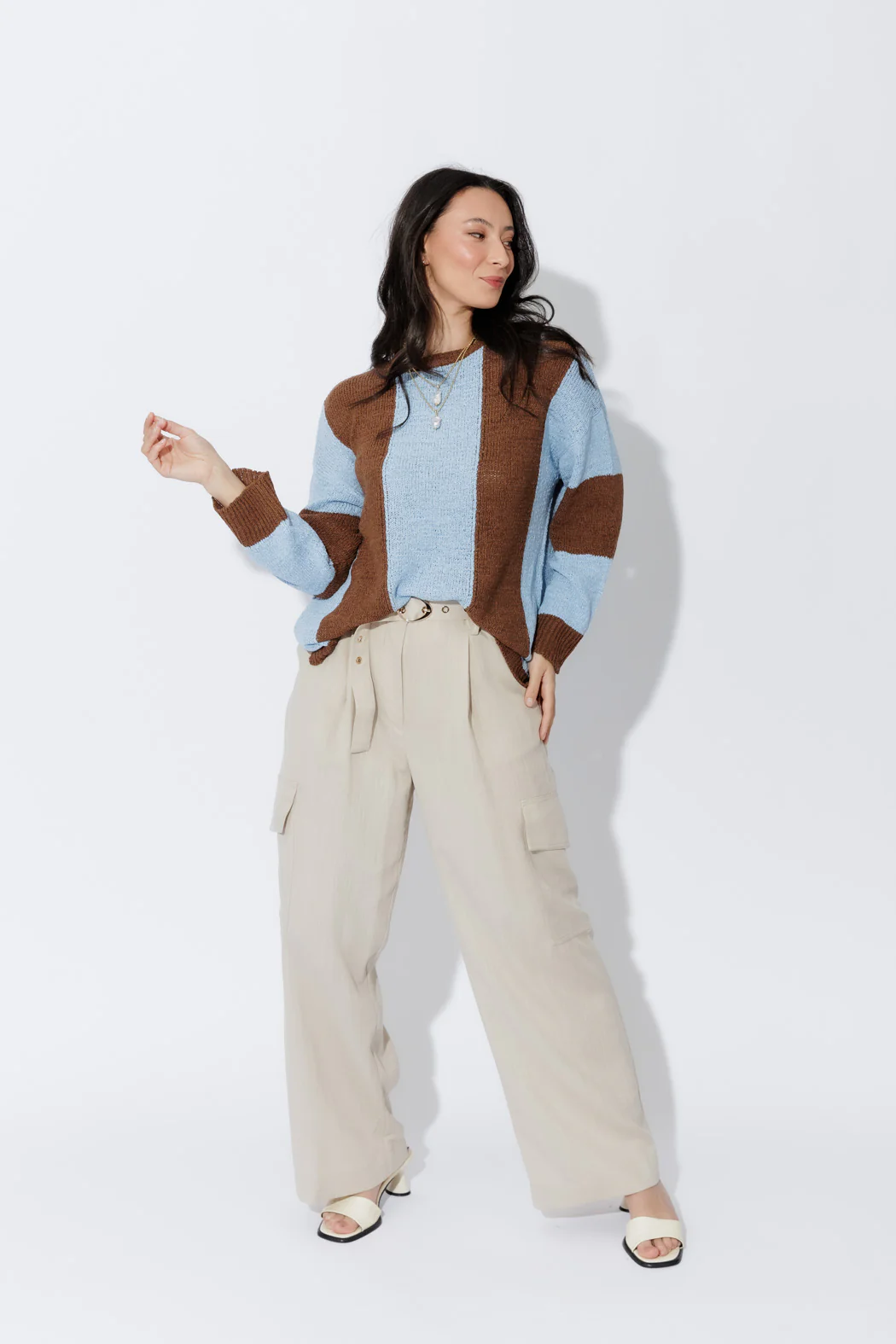 Brown/Blue Bold Stripe Knit Brown/Blue - Image 3