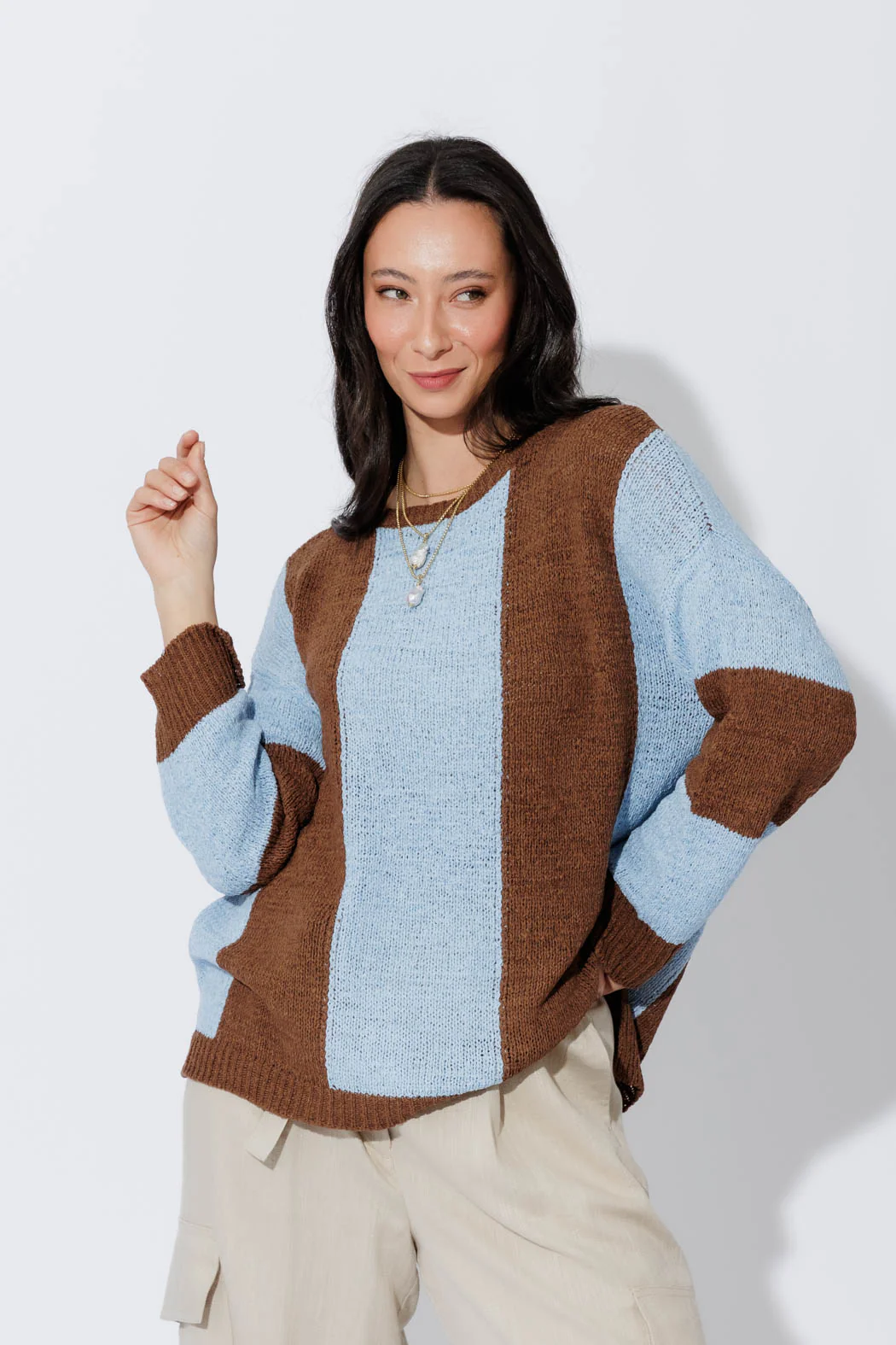 Brown/Blue Bold Stripe Knit Brown/Blue - Image 4