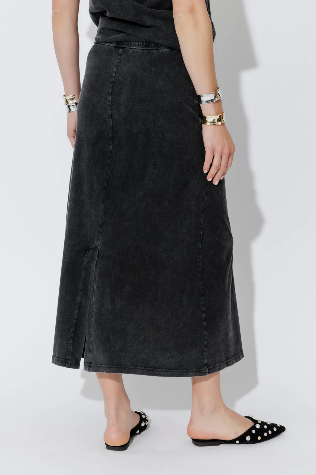 Charcoal Washed Cotton Drawstring Skirt - Image 3