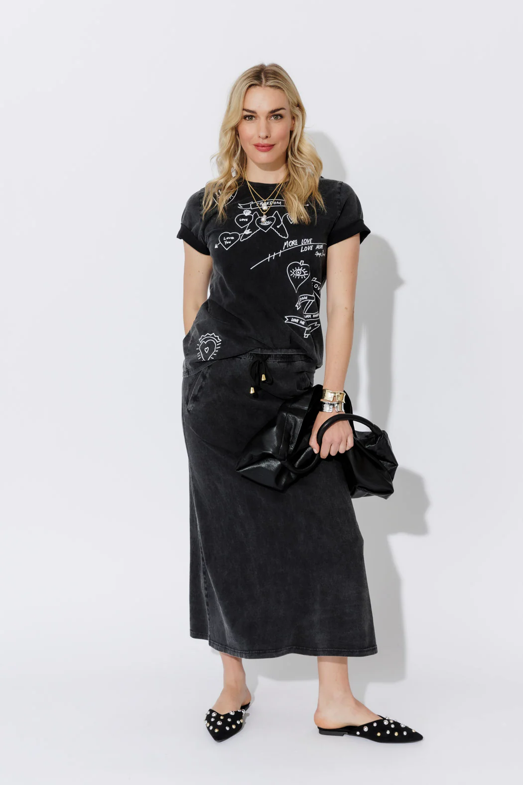 Charcoal Washed Cotton Drawstring Skirt - Image 5