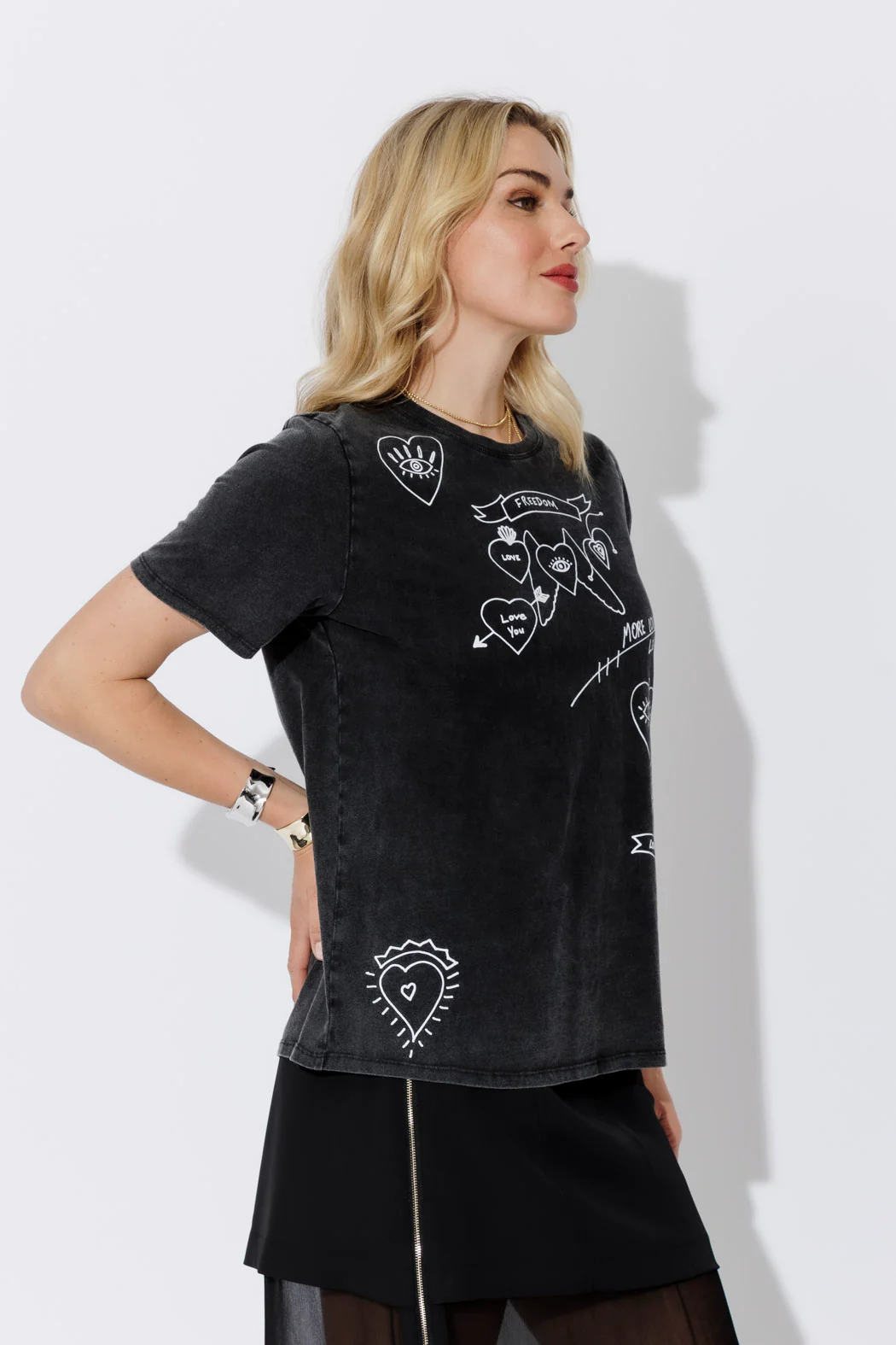 Charcoal Washed Cotton Freedom T-Shirt - Image 4