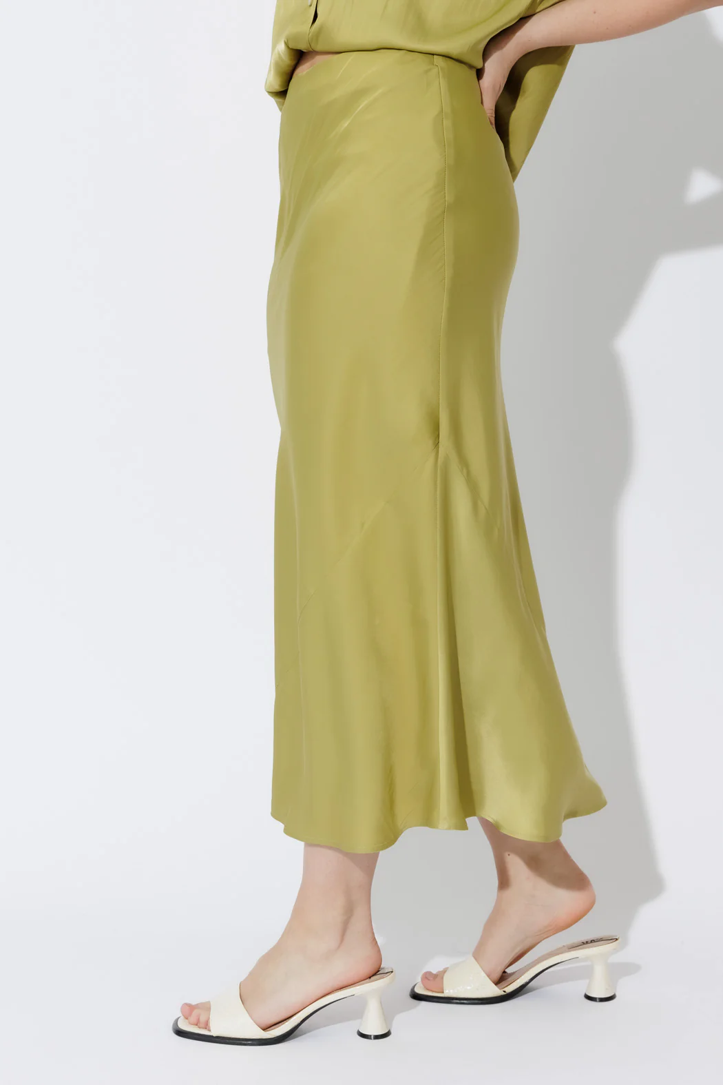 Chartreuse Silky Bias Skirt - Image 3