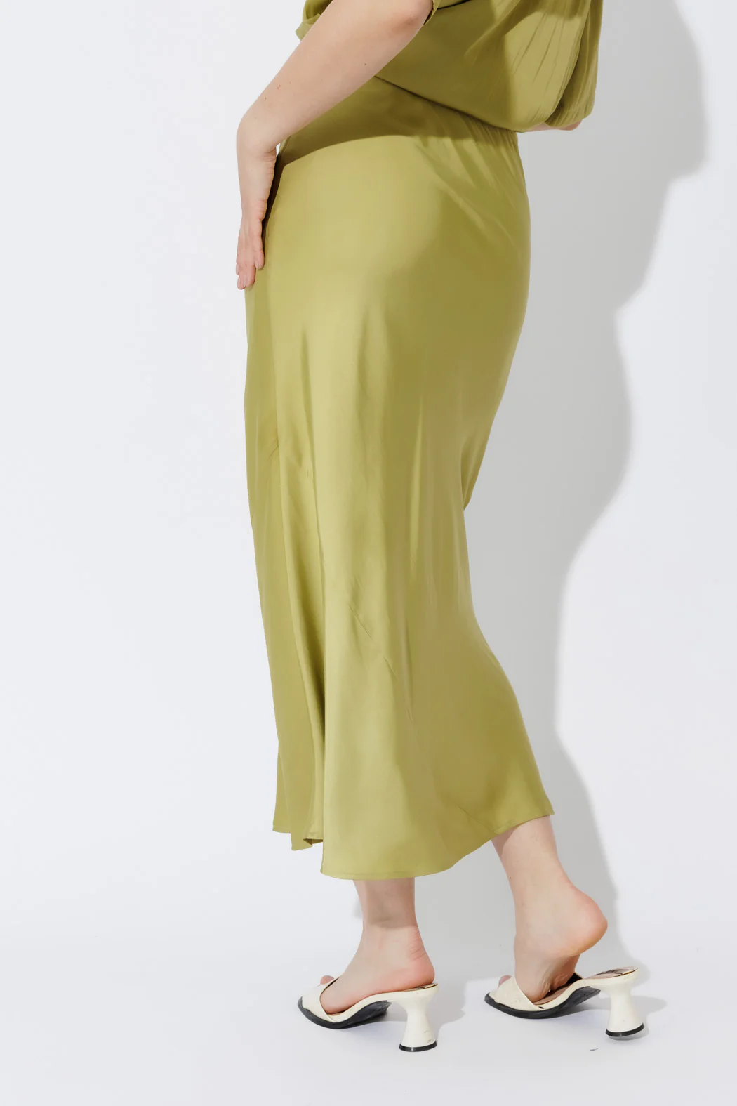 Chartreuse Silky Bias Skirt - Image 6