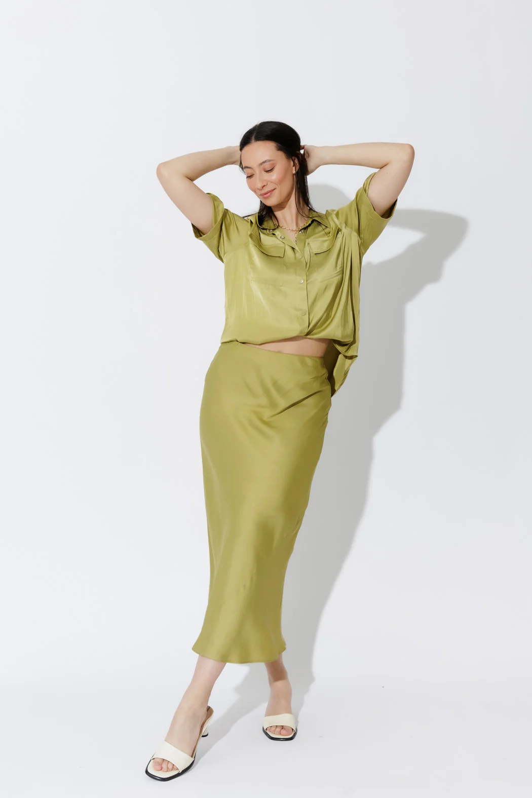 Chartreuse Silky Bias Skirt - Image 7