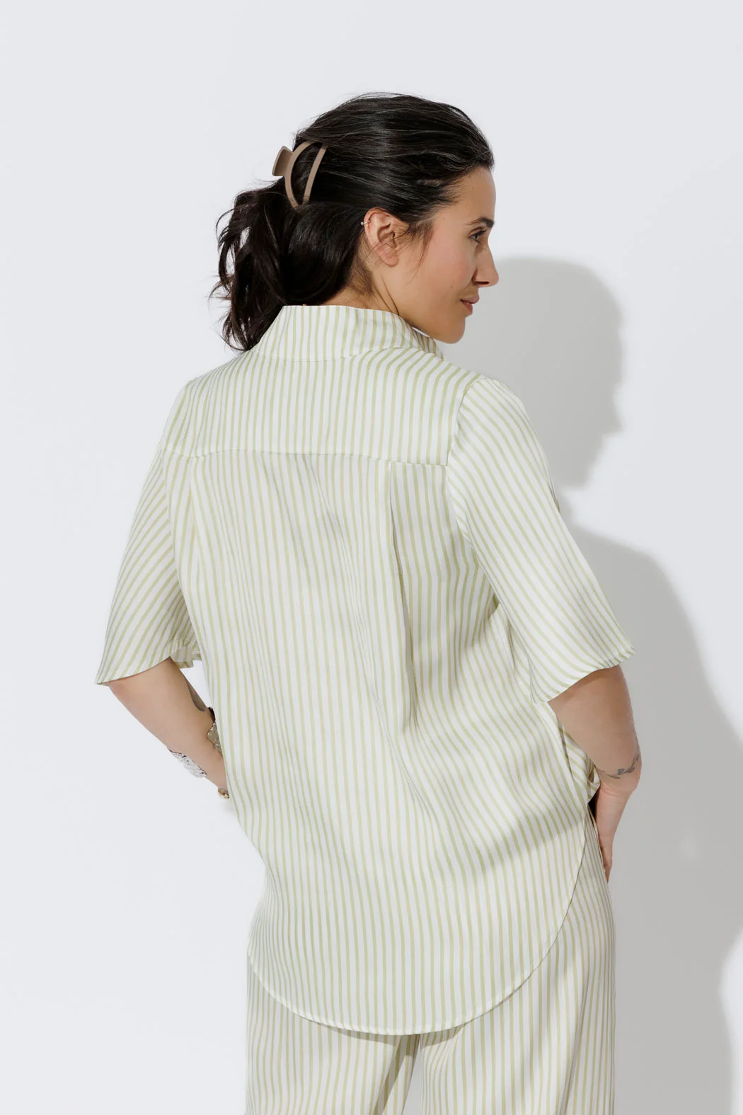 Chartreuse Stripe Fluted Blogger Shirt - Image 3