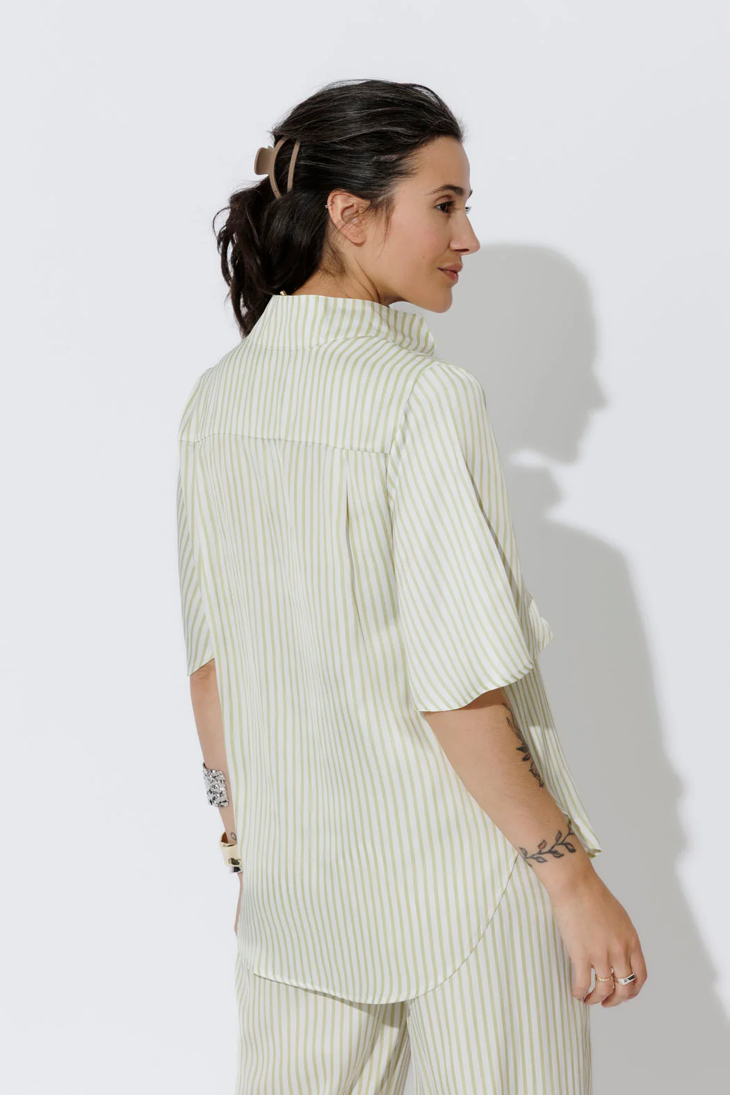 Chartreuse Stripe Fluted Blogger Shirt - Image 6