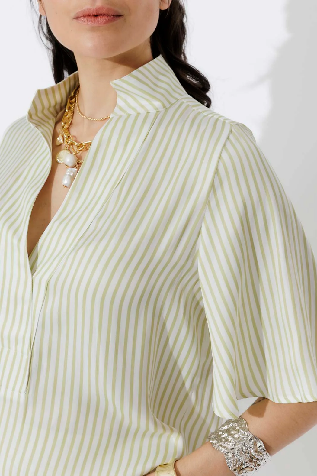 Chartreuse Stripe Fluted Blogger Shirt - Image 7