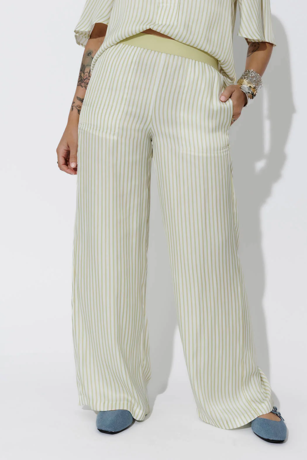 Chartreuse Stripe Wide Leg Pant - Image 3