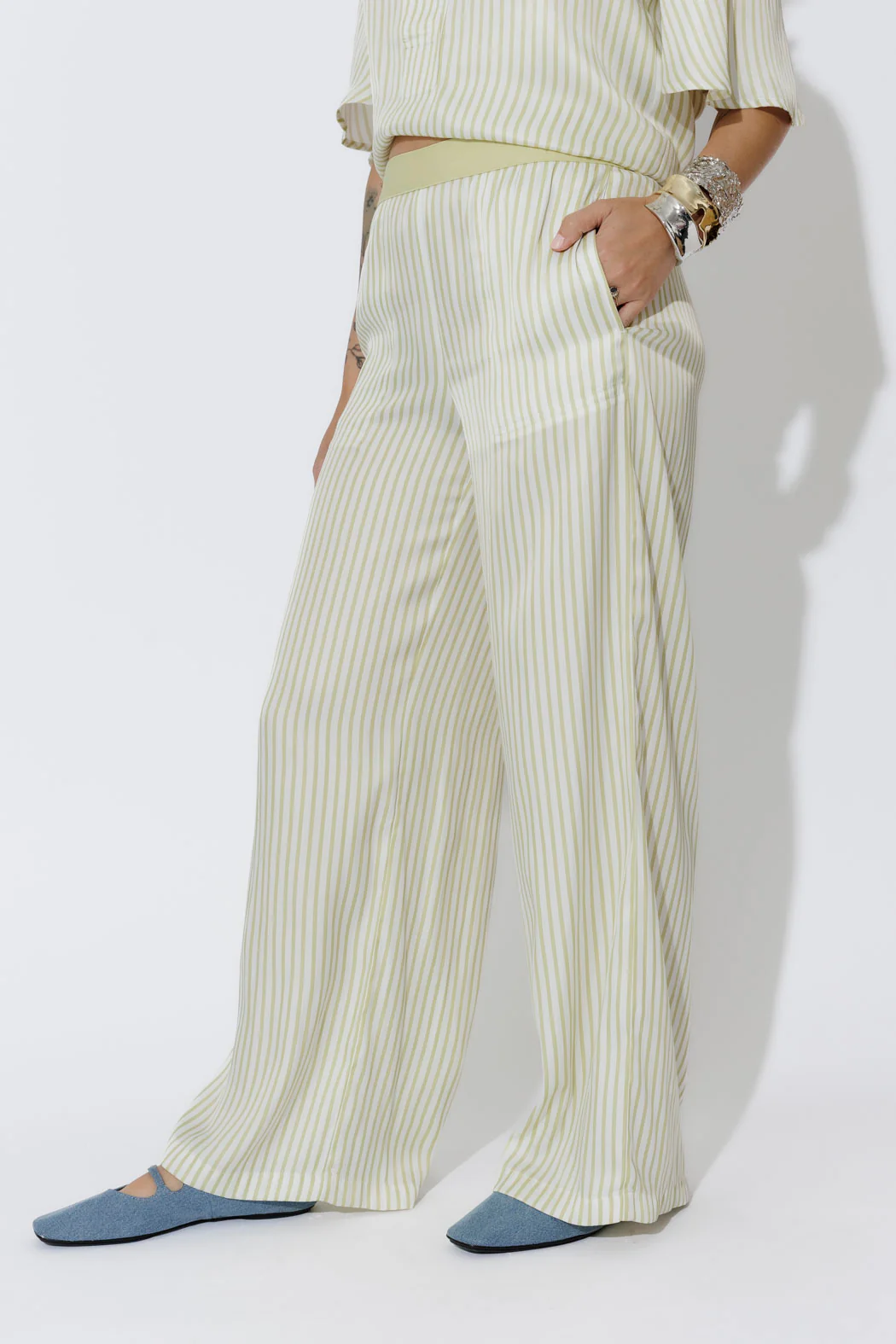 Chartreuse Stripe Wide Leg Pant - Image 4