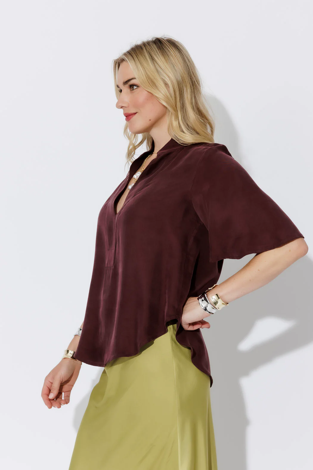 Chocolate Cupro Fluted Blogger Shirt - Image 5