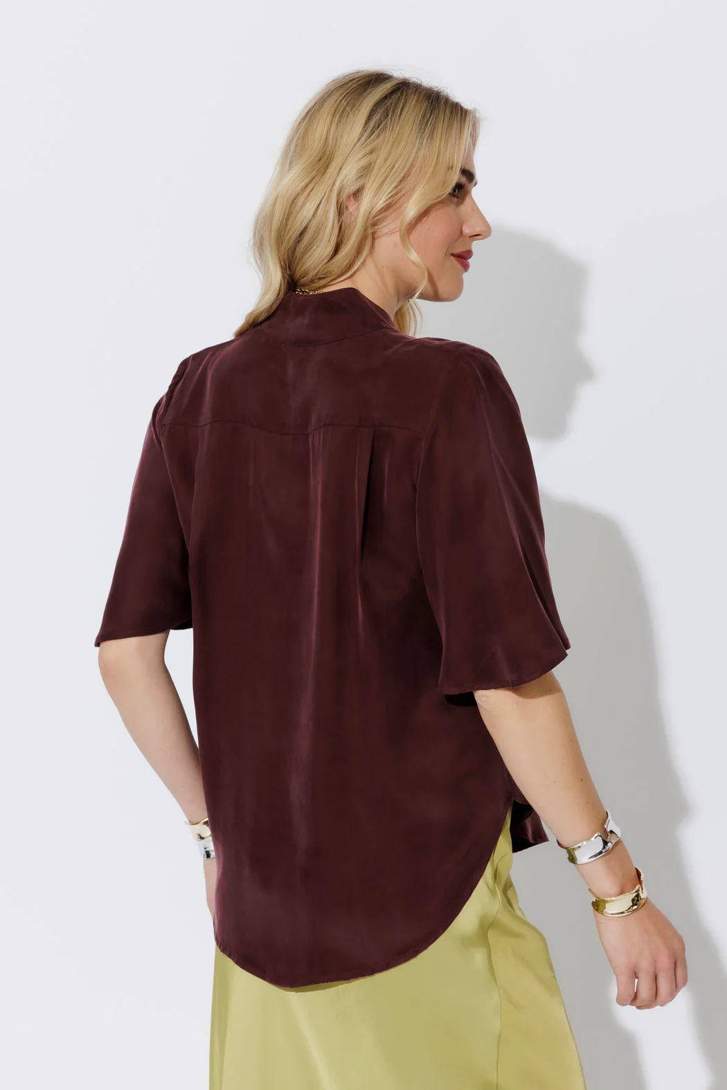 Chocolate Cupro Fluted Blogger Shirt - Image 6