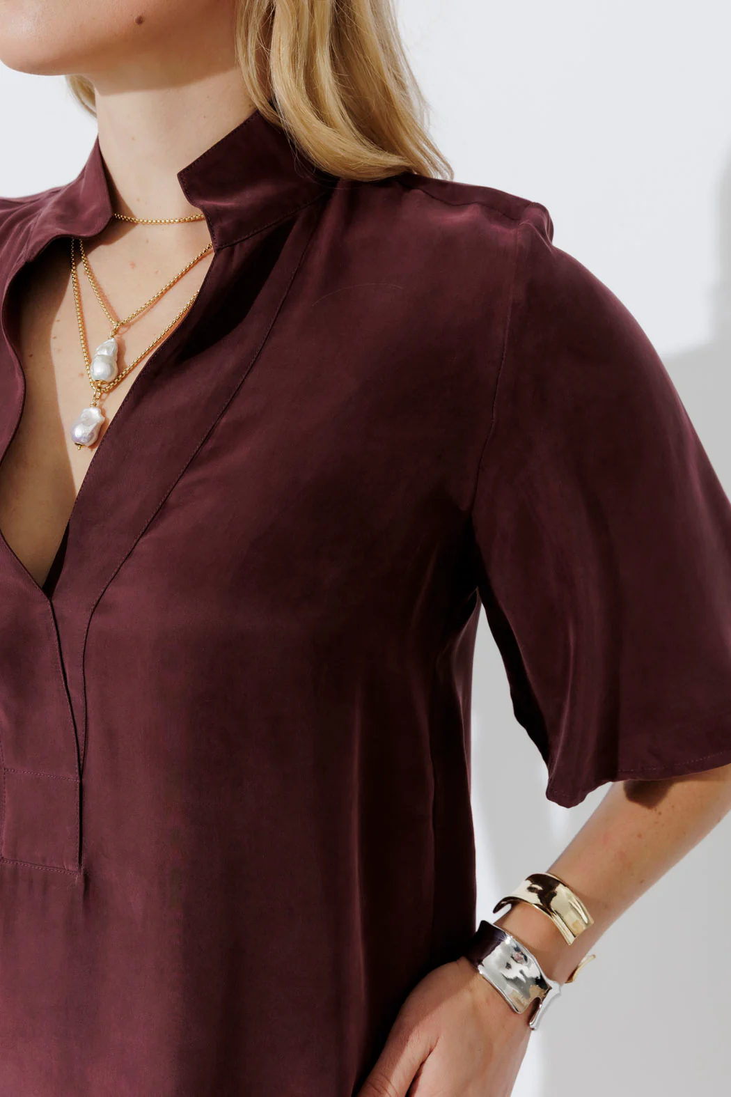 Chocolate Cupro Fluted Blogger Shirt - Image 7