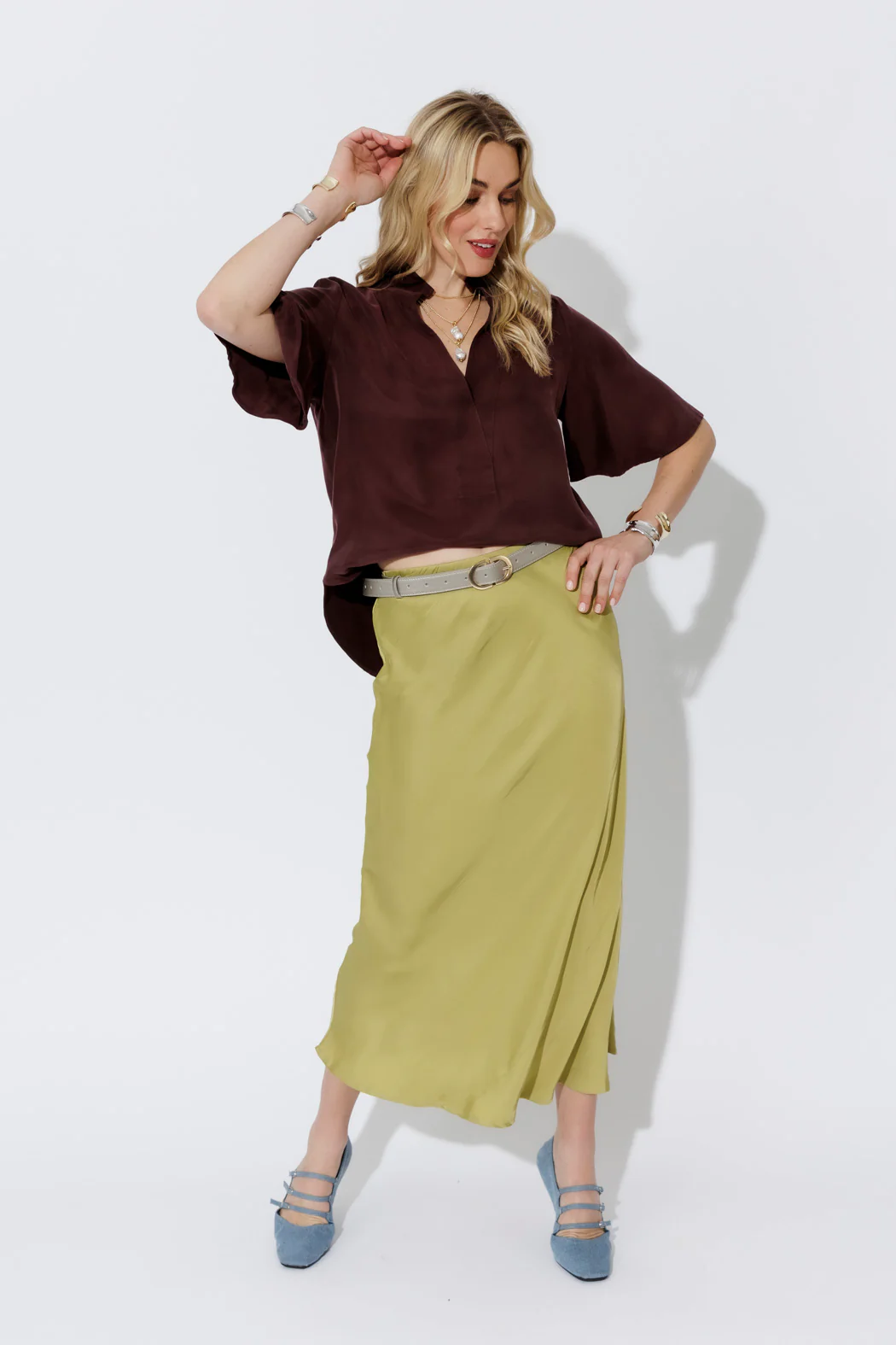 Chocolate Cupro Fluted Blogger Shirt - Image 8