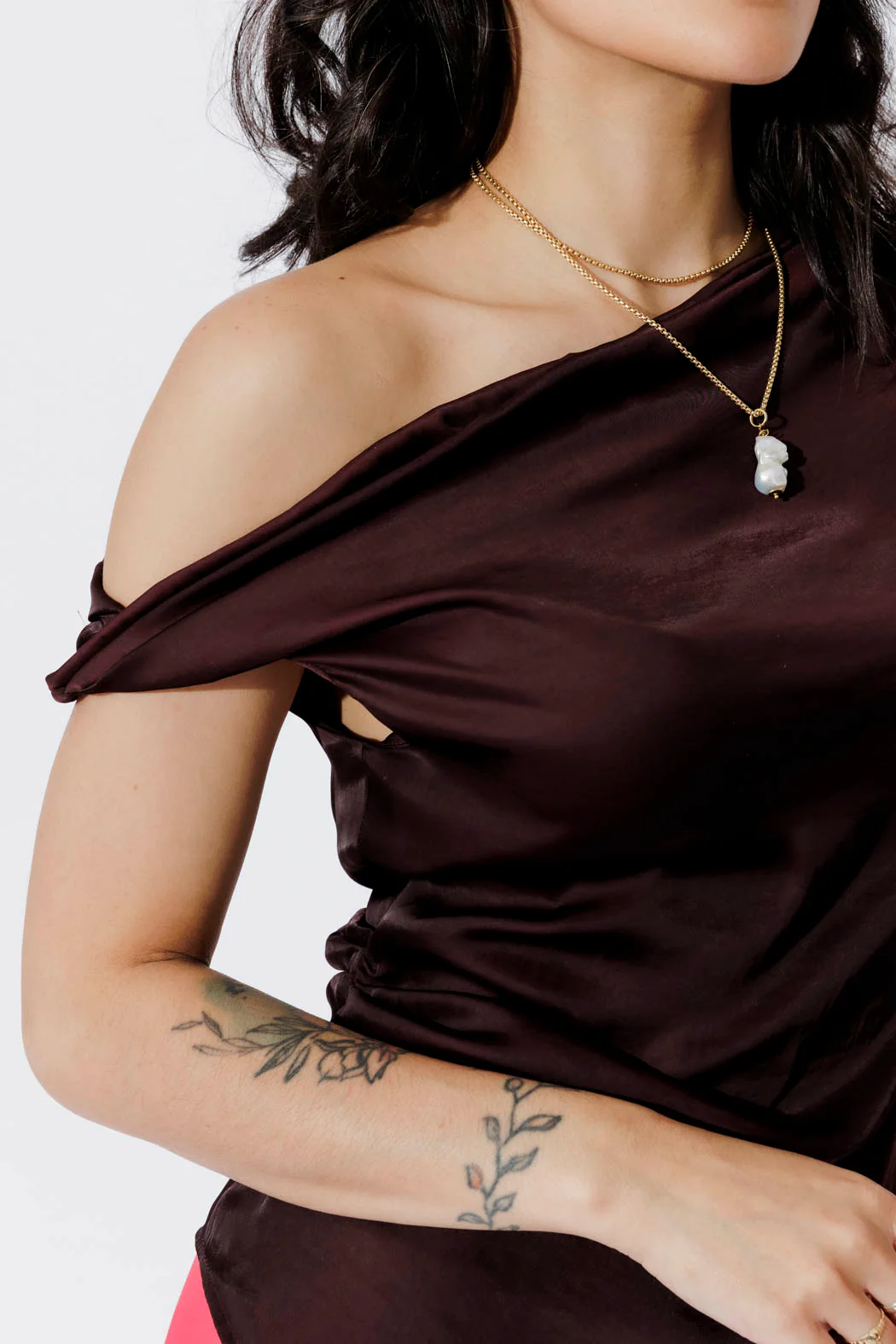 Chocolate Glow Silky Drape Top - Image 4