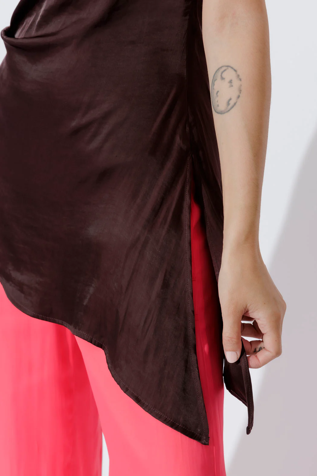 Chocolate Glow Silky Drape Top - Image 5