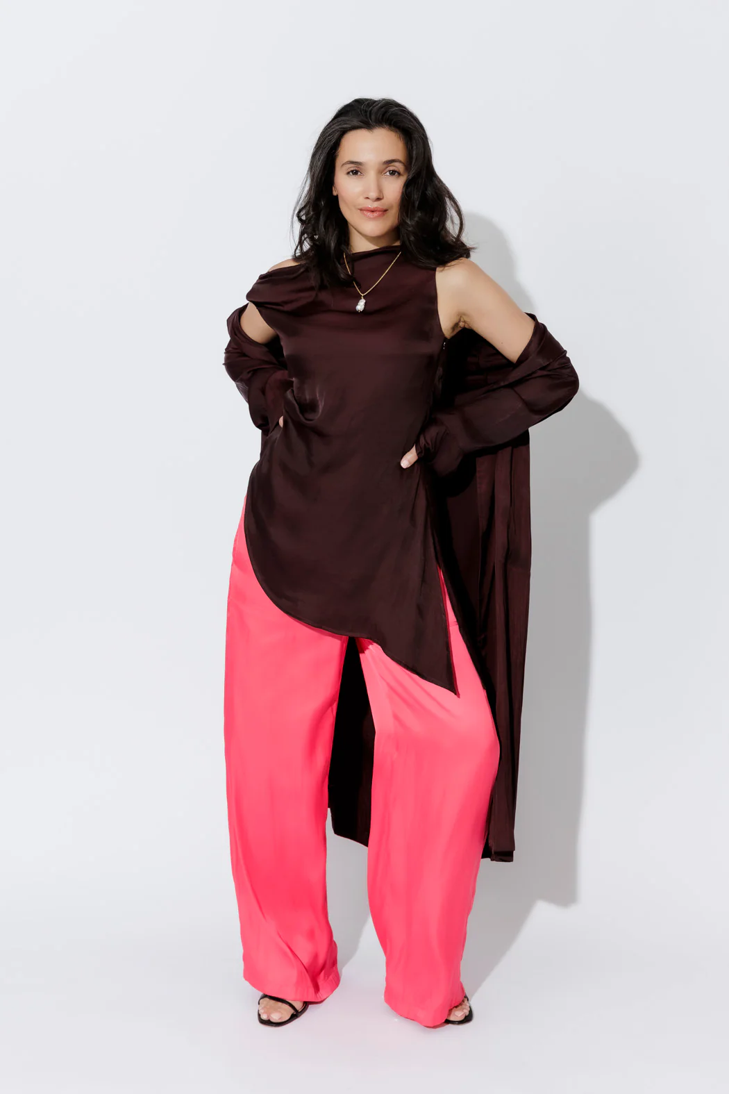 Chocolate Glow Silky Drape Top - Image 6