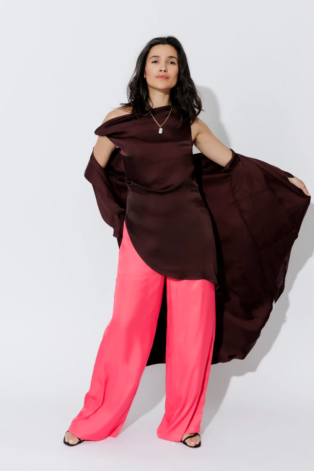 Chocolate Glow Silky Drape Top - Image 7