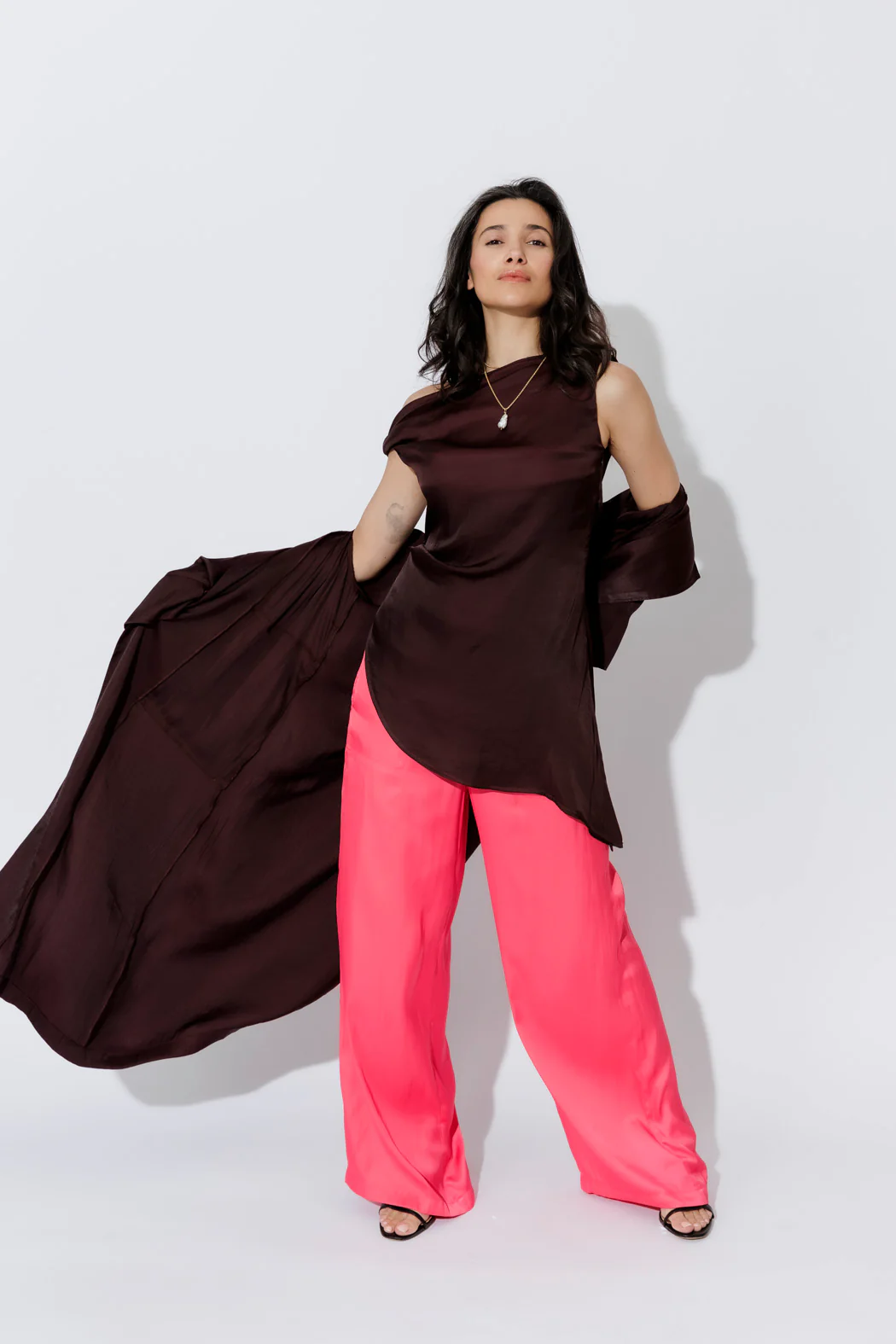 Chocolate Glow Silky Drape Top - Image 8