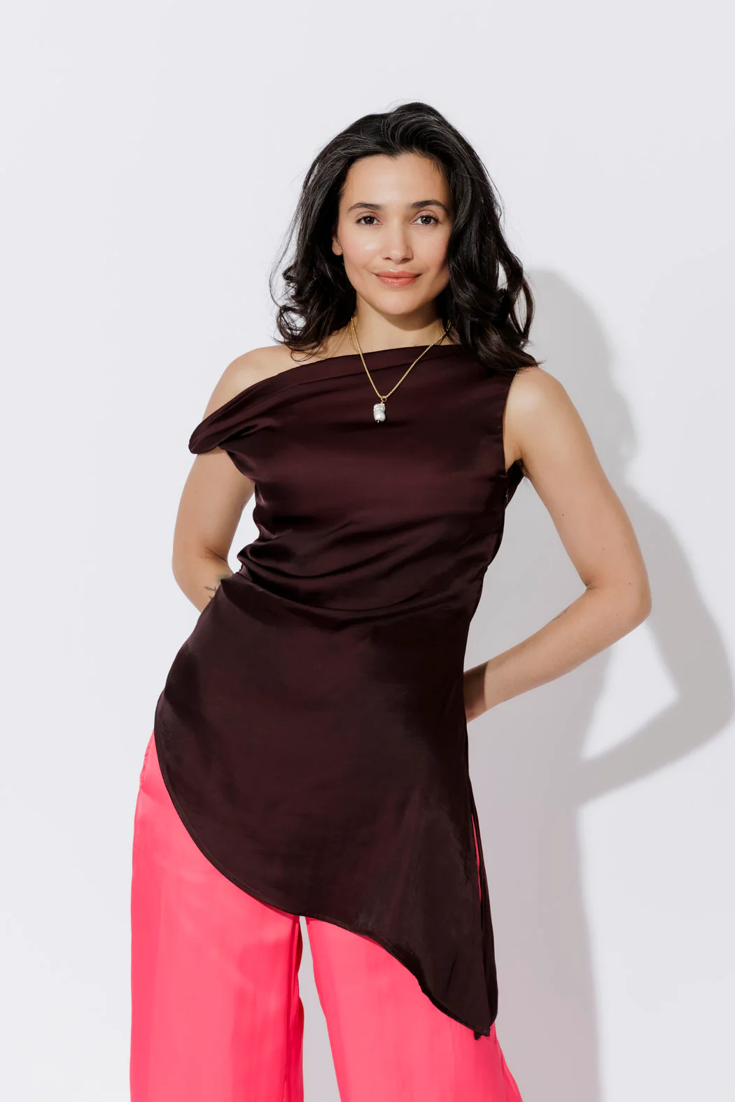 Chocolate Glow Silky Drape Top - Image 9